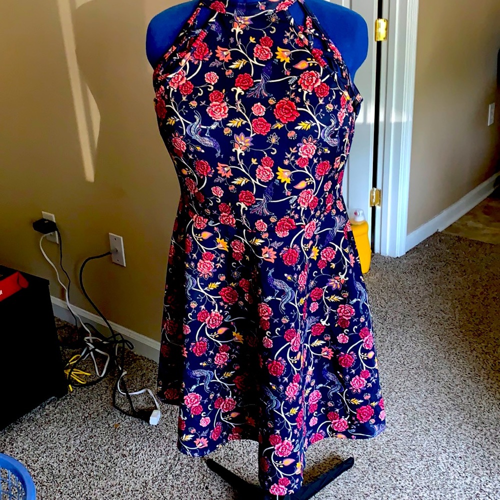 Blue floral sleeveless skater dress